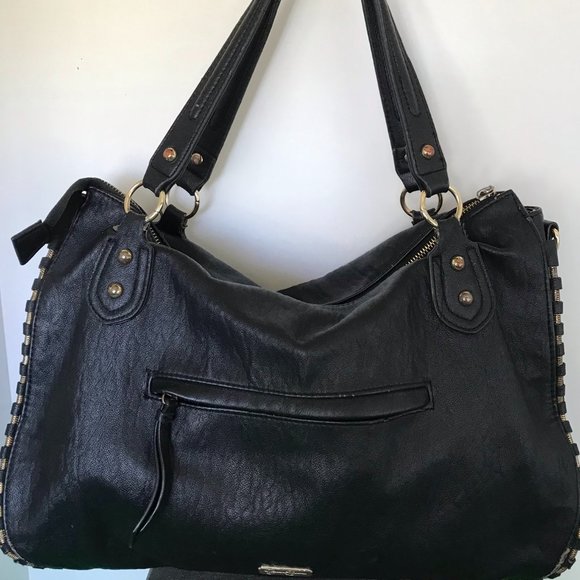 Jessica Simpson Black Faux Leather Satchel Bag - Picture 1 of 12